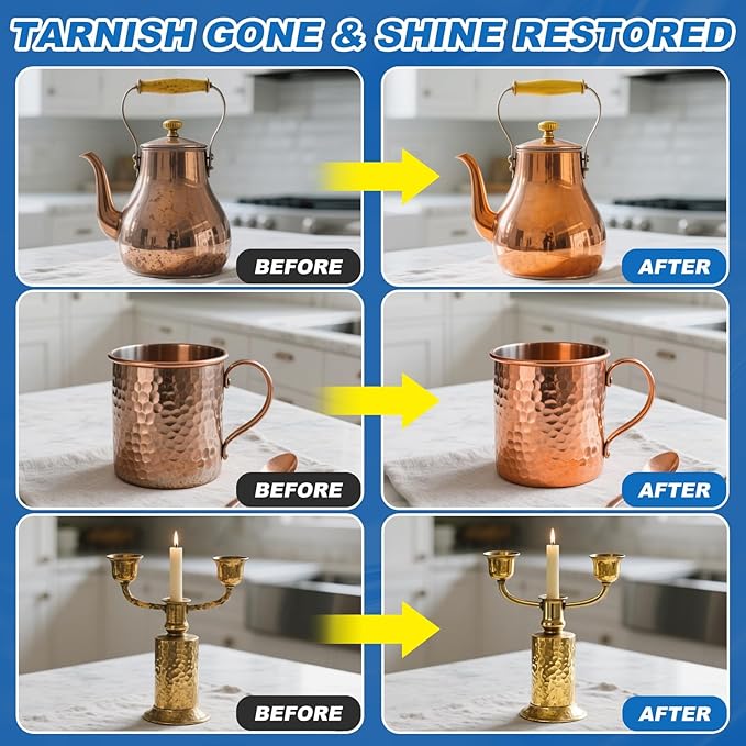 Copper & Brass Cleaner and Polish – 17.6 Oz Gentle Copper Polishing Cream for Pots, Pans, Sinks, Cups, Antiques – Restores Shine, Gentle Removes Tarnish & Stains – Non-Scratch, Easy to Use