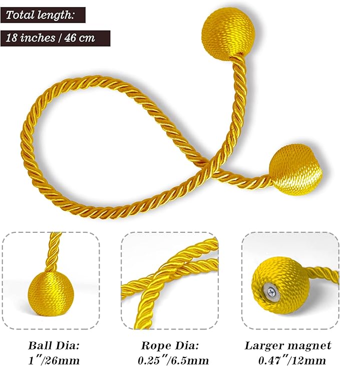 Hion Magnetic Curtain Tiebacks Golden 2pcs, Curtain Tiebacks Buckles Holdbacks Holders Hooks Clip for Home Bedroom Office Decorative Curtain