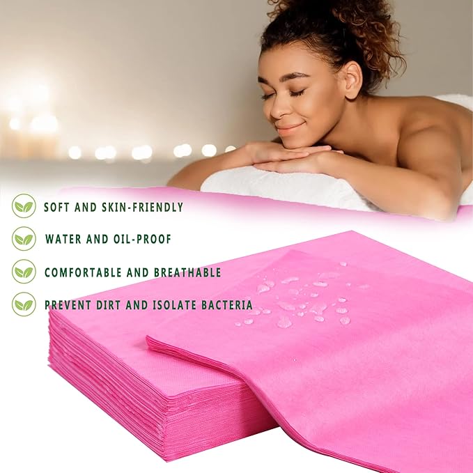 50 Pcs Disposable Bed Sheets 31" x 71" Massage Table Sheets Non Woven Fabric SPA Bed Cover Breathable for Massage Beauty Tattoos (50 Pcs Pink)
