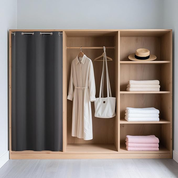 Joydeco Blackout Door Curtain for Doorway Privacy 72 Inches Long, Grommet Closet Curtain for Open Closet, Room Divider for Bedroom Living Room (Grey, 52Wx72L, 1 Panel)
