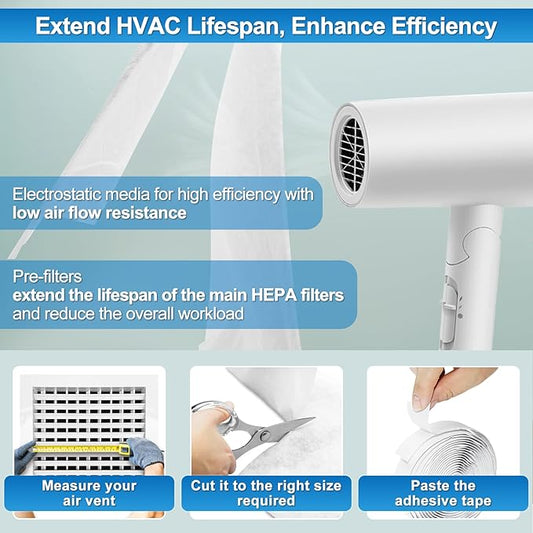 UCINNOVATE MERV 13 Air Vent Filters, 39"x90" Electrostatic Vent Filter Kit with 125" Installation Tape, 24.7 Ft² Cut to Size AC Filter Material for Floor Home Ceiling HVAC
