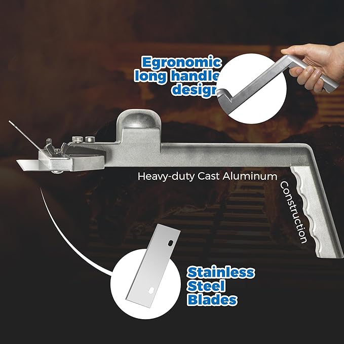 Professional Heavy Duty Grill Scraper for Flat Tops with Stainless Steel Scraper Blade, Flat Top Scraper for Griddle with Ergonomic Aluminum Handle, Ideal for Griddle, Outdoor Grill Cleaning