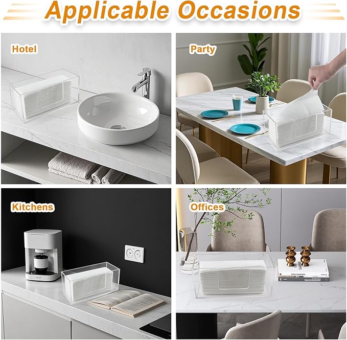 2Pack Acrylic Paper Towel Dispenser, Napkin Holder for Bathroom, Kitchen & Countertop – Paper Towel Holder Z-Fold/C-Fold/Multi-Fold Holder, Shatter-Resistant & Space-Saving (2)