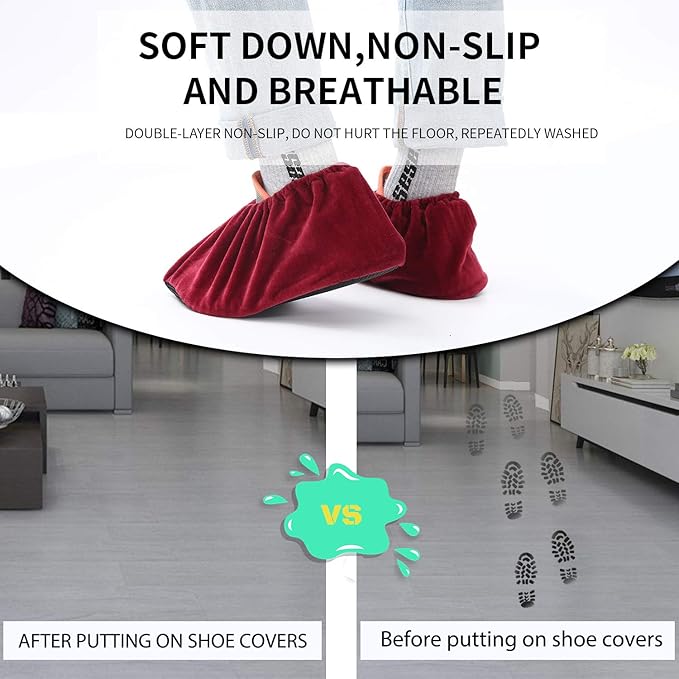 5 Pairs Reusable Non Slip Shoe Covers, Premium Soft Washable Thickened Boot Shoe Covers for Household, Office, Laboratory