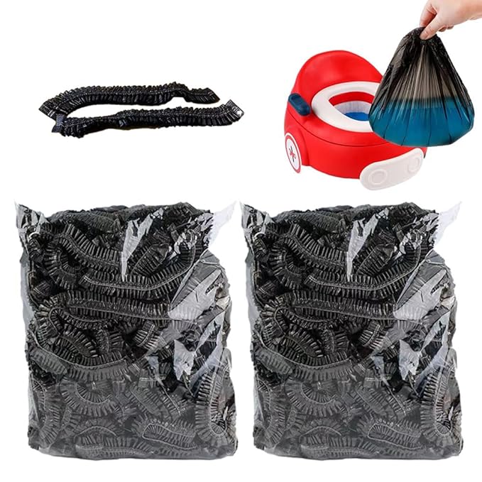 Potty Chair Liners with Elastic, Portable Potty Training Bags, Potty Refill Liners Disposable for Toddlers Kids and Baby,Toilet Seat Cover,17x8Inches,Black,200pieces