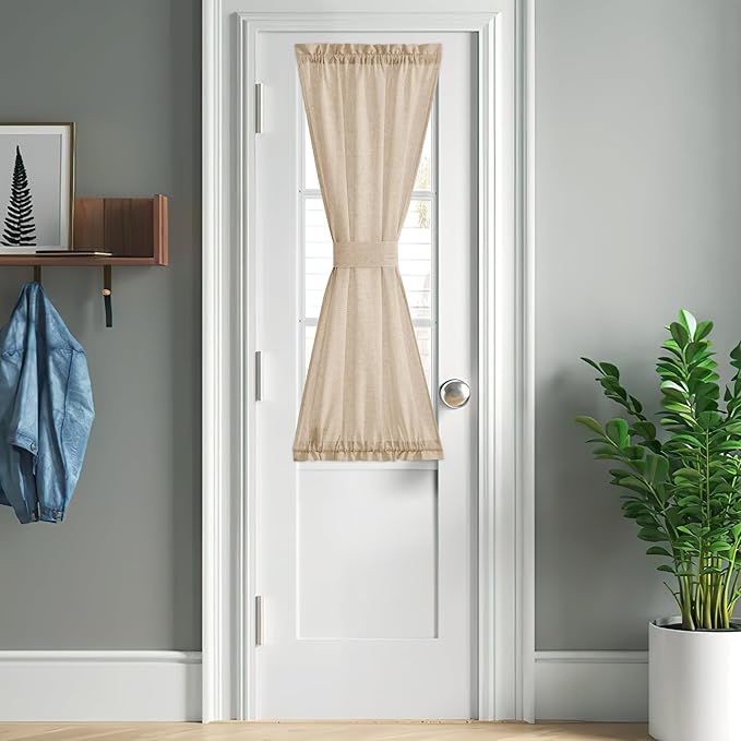 NICETOWN Linen Door Curtains 50 inch Length 1 Panel Farmhouse Kitchen Curtain Light Filtering Sidelight Covering, Door Blinds Tie Up Shade for Classroom Window, 1 Panel, 26 inch Wide, Anogra