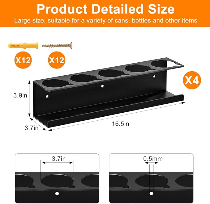 Wall-Mounted Spray Can Holder Rack Organize, 4 Pack Black Steel Aerosol Can Holder with Straw Groove, Spray Can Organizer, Aerosol Can Rack, Spray Paint Can Holder for Garage, Shop, Home and Workspace