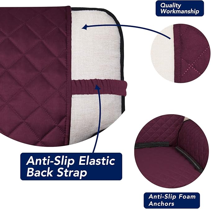 PureFit Reversible Quilted Sofa Cover, Water Resistant Slipcover Furniture Protector, Washable Couch Cover with Non Slip and Elastic Straps for Kids, Dogs, Pets (Oversized Sofa, Wine/Beige)