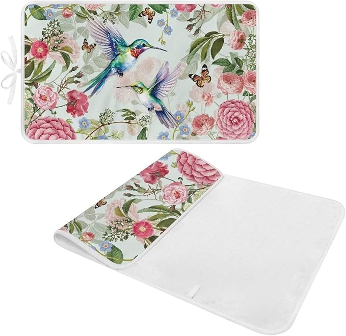 Ironing Mat Foldable Ironing Pad Portable Board Iron Board Alternative Cover,Hummingbird Floral Small Iron Mat for Table Top,Washer and Dryer 32 x 16 Inch