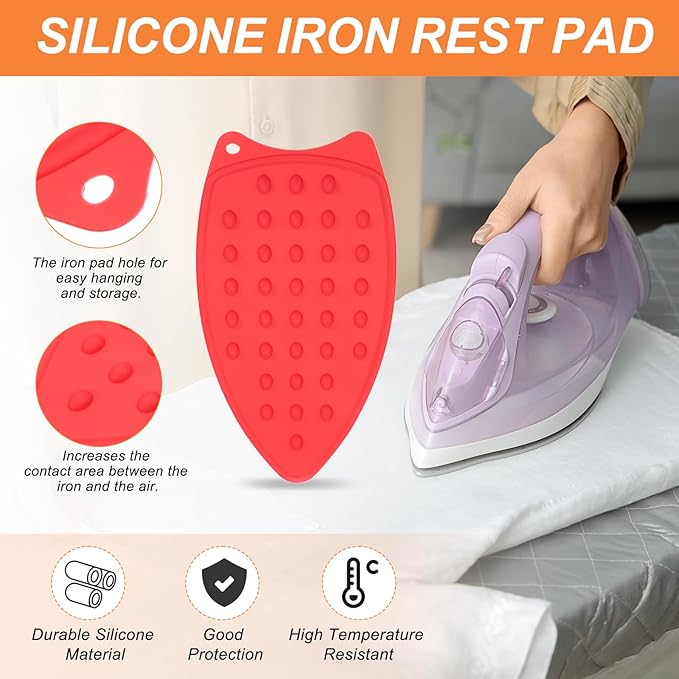 PATIKIL Silicone Iron Rest Pad, 2 Pcs Multipurpose Hot Heat Resistant Iron Rest Plate Protective Pad for Ironing Board Hot Resistant Steamer Steam Compact Mat, Red