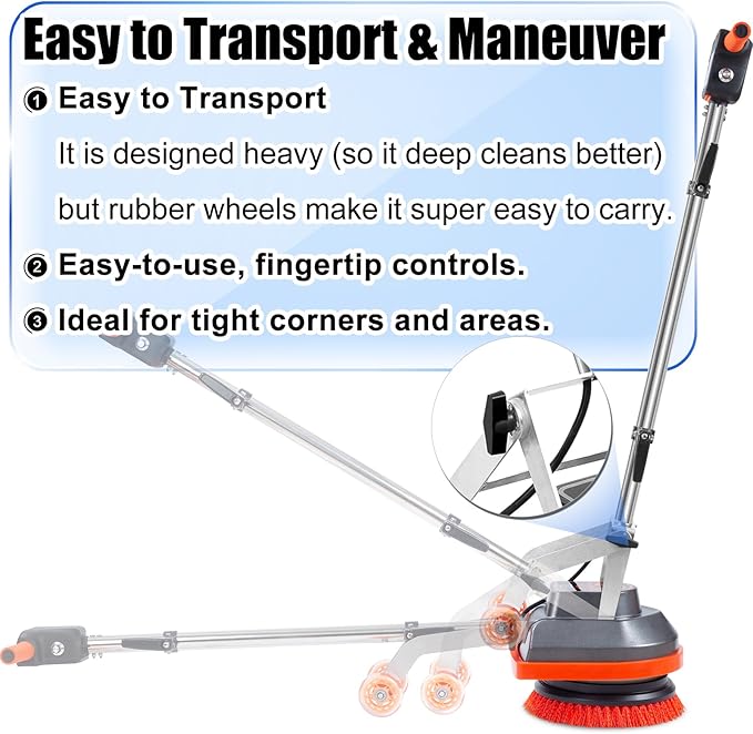Commercial Floor Scrubber Machine with Brushes and Pads, Heavy Duty Floor Cleaner Polisher and Buffer- Deep Cleaning Tile and Grout, Hardwood Floors and Carpets without Getting on Hands and Knees