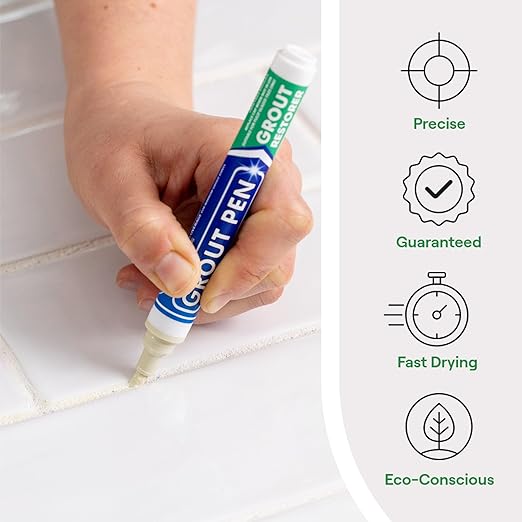Grout Pen Ivory Tile Paint Marker: Waterproof Grout Paint, Tile Grout Colorant and Sealer Pen - Narrow 5mm, 2 Pack with Extra Tips (7mL) - Ivory