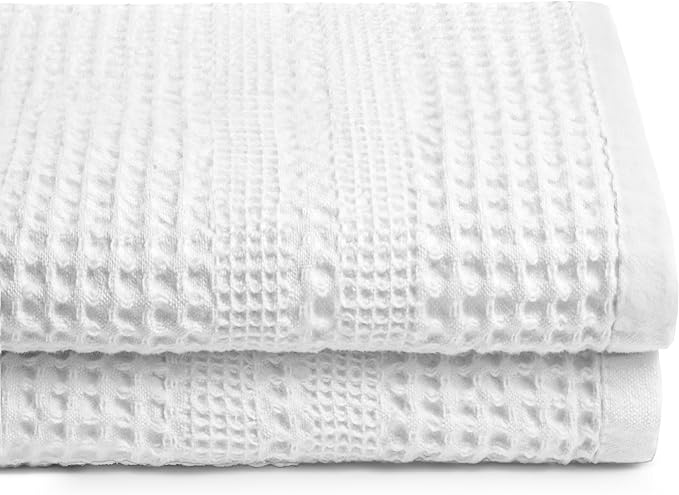 GILDEN TREE Waffle Towels for Bathroom, 100% Cotton Quick Dry Towel, Waffle Bath Towels Large, Absorbent Lightweight Travel Towel, Bath Towels Set of 2, Classic Style (White)