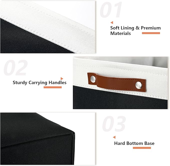 DULLEMELO Large Storage Baskets Fabric Storage Bins, Canvas Storage Basket for Shelf Toys, Decorative Large Storage Bins with Handle for Baby Gift(White&Black)