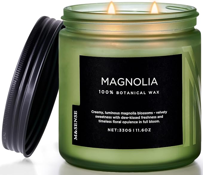 M&SENSE Magnolia Jasmine Spring Scented Candle, 11.6oz 70 Hours Long Lasting Clean Non Toxic All Natural Soy Wax Candle for Relaxing & Stress Relief, 2 Wick Romantic Fragrance Gifts for Home Decor