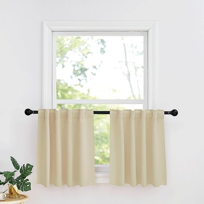 RYB HOME Kitchen Window Curtains - Blackout Privacy Half Window Curtains for Bedroom Bathroom Dining Living Room Cafe Office Short Tiers Drapes, W 34 x L 36 inches, 2 Panels, Biscotti Beige