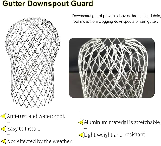 6 Pack Downspout Guard Filter, Gutter Downspout Guard Gutter Guard Strainer Mesh Aluminum Expandable Gutter Screen, Gutter Protector from Leaves Debris Clogging