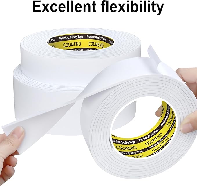 EVA Single-Sided Adhesive White Foam Tape, Single-Sided Sealing Strip Foam Pad Sponge Tape Window Weatherproof, Self-Adhesive Insulation Sealing Tape 2inX9.84FT