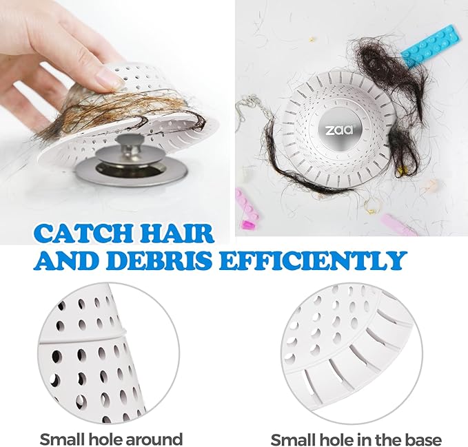zaa Bathtub Drain Hair Catcher, Silicone Collapsible 1 Pack Drain Protector for Pop-Up and Regular Drains of Shower, Tub, Bathroom, Sink, Snow-White