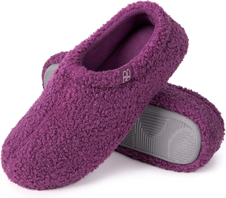 HomeTop Women's Fuzzy Curly Fur Memory Foam Loafer Slippers with Polar Fleece Lining
