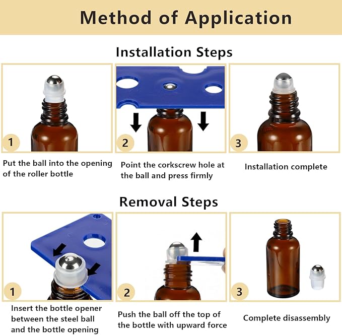 30ML Roller Bottles for Essential Oil, 4 Pack Empty Amber Glass Roller Bottle for Perfume Oil, Roll on Bottles with Stainless Steel Roller Balls, Opener, Funnel and Dropper