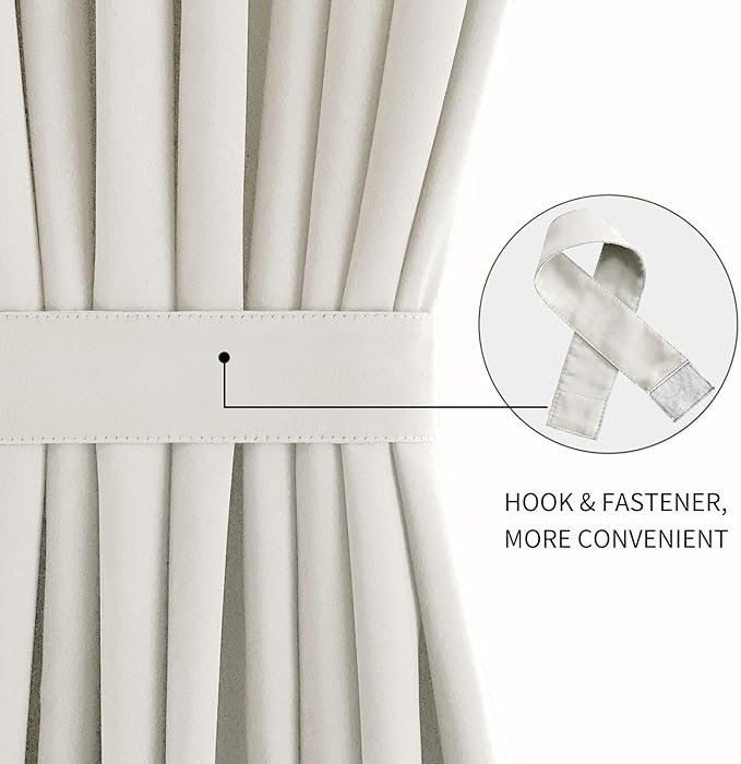 DWCN French Door Curtains – Rod Pocket Thermal Curtain for Doors with Glass Window, Kitchen and Patio Doors for Privacy, 36 X 72 Inches Long, 1 Curtain Panel with Tieback,Ivory