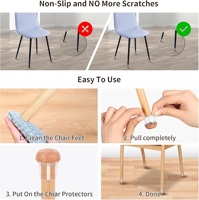 Ezprotekt 24 Pcs Small Clear Silicone Chair Leg Floor Protectors for Hardwood Floors, Chair Leg Caps Covers, Floor Protectors for Chair, Bar Stool Leg Protectors Round (S Fit: 3/5" to 3/4", 15-19mm)