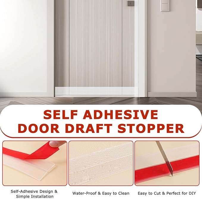 Weather Stripping Self Adhesive Door Draft Stopper Flexible Shower Door Bottom Seal Silicone Seal Strip for Sliding Glass Windows Side Gaps (Transparent, 2 Inch Wide x 40 Feet Long)