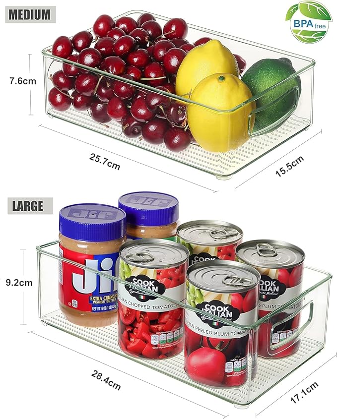 Set of 8 Clear Fridge Organizer Bins, Stackable Refrigerator Organizers and Storage for Fridge, Freezer, Pantry, BPA Free