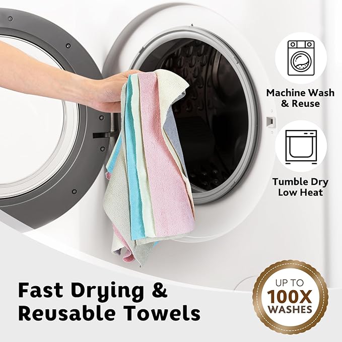 Matthew Microfiber Cleaning Cloth Roll 72Pack (12" x 12") Reusable Paper Towels&Washable Tear Away Towels,Ultra Water Absorbent Lint&Streak Free Cleaning Rags for Glass,Dishwash,Bathroom,Cars-Green