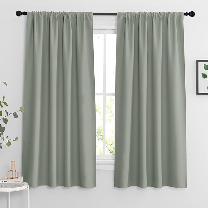 RYB HOME Living Room Curtains Blackout - Light Block Energy Efficiency Small Window Treatment Drapes for Kitchen Dining Baby Nursery Farmhouse Decor, W 42 x L 72 inch, Sea Green, 2 Panels