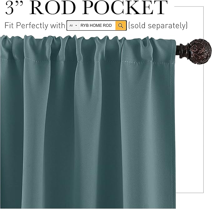 RYB HOME Bathroom Curtains Room Darkening Privacy Small Window Curtains for Bedroom Kitchen Basement RV Camper, Wide 52 inches x Long 36 inches, Teal Blue, 2 Panels