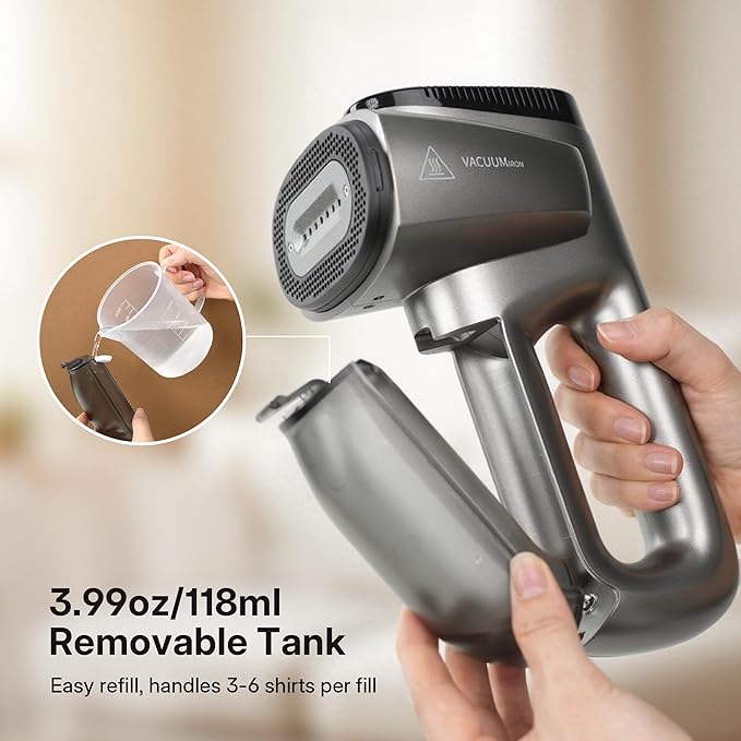 GKJ Steamer for Clothes, Handheld Vacuum Steamer 2300 Pa Suction, Portable Travel Steamers for Clothes, Steaming & Ironing 2 In 1, Auto-Grip, Removes Wrinkle