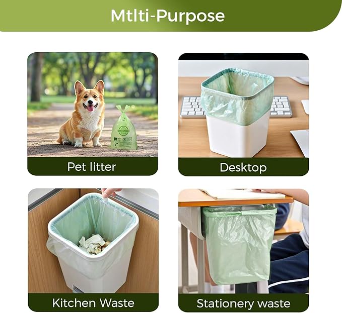 1.6 Gallon Compostable Trash Bags Drawstring, Heavy Duty Extra Thick 0.6 Mil, 6.06 Liter, 50 Bags, Small Kitchen Food Scrap Waste Bag, Unscented Pet Waste Bags, US BPI and OK Compost Home Certified