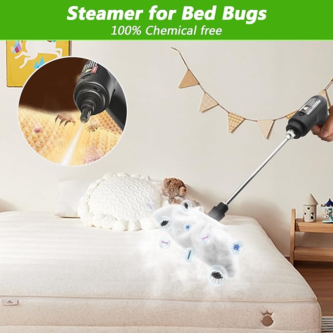 Handheld Steam Cleaner, 2500W High Pressure Steamer for Cleaning, Portable Steam Cleaner with 1.6L Water Tank, 3 Levels Adjustable Handle, Steam Cleaner for Home, Car, Furniture, Bed Bugs (Red)