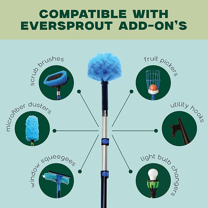 EVERSPROUT 5-to-12ft Telescoping Durable Duster with Extension Pole – Lightweight 3 Stage Cobweb Duster – Extendable to 20ft Reach for Cleaning High Ceilings and Spider Webs