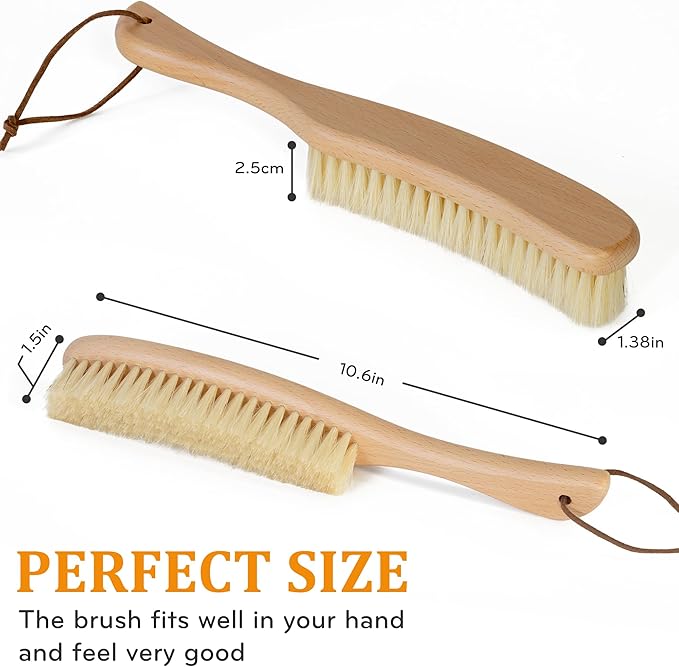 TAKAVU Clothes Brush Hat Brush, White Boar Bristle Lint Brush with Large Beech Wood Handle - Perfect for Pet Hair, Suits, Velvet, Cashmere, Wool, Suede, Shoe - Effective Lint Remover