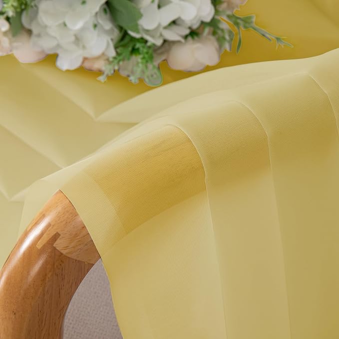 Chyhomenyc Yellow Sheer Curtains 54 Inch Long 2 Panels, Light Filtering Rod Pocket Voile Short Curtains Drapes for Living Room Bedroom Small Windows, 42Wx45L Inches
