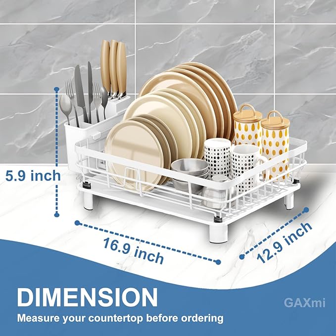 GAXmi Dish Drying Rack Over The Sink Dish Drainer with Drainboard Utensil Holder, 1-Tier White
