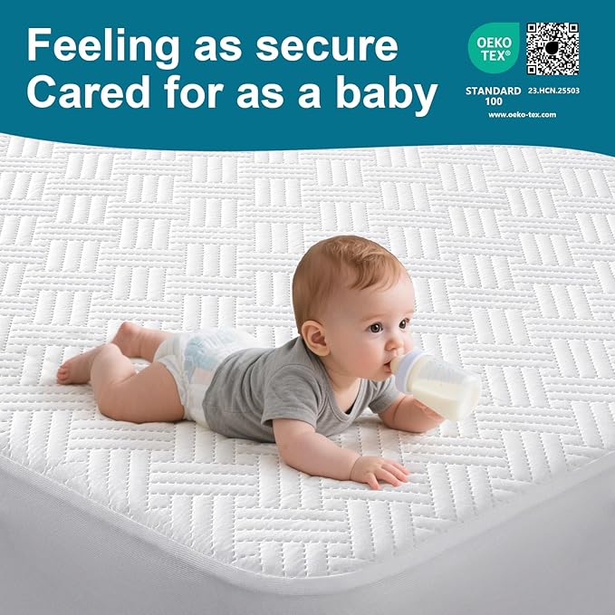 Waterproof Mattress Protector Twin XL Size - Breathable, Noiseless, Ultra-Soft Bed Cover, Mattress Pad Cover with Deep Stretchable Pockets 8"-21" (White)
