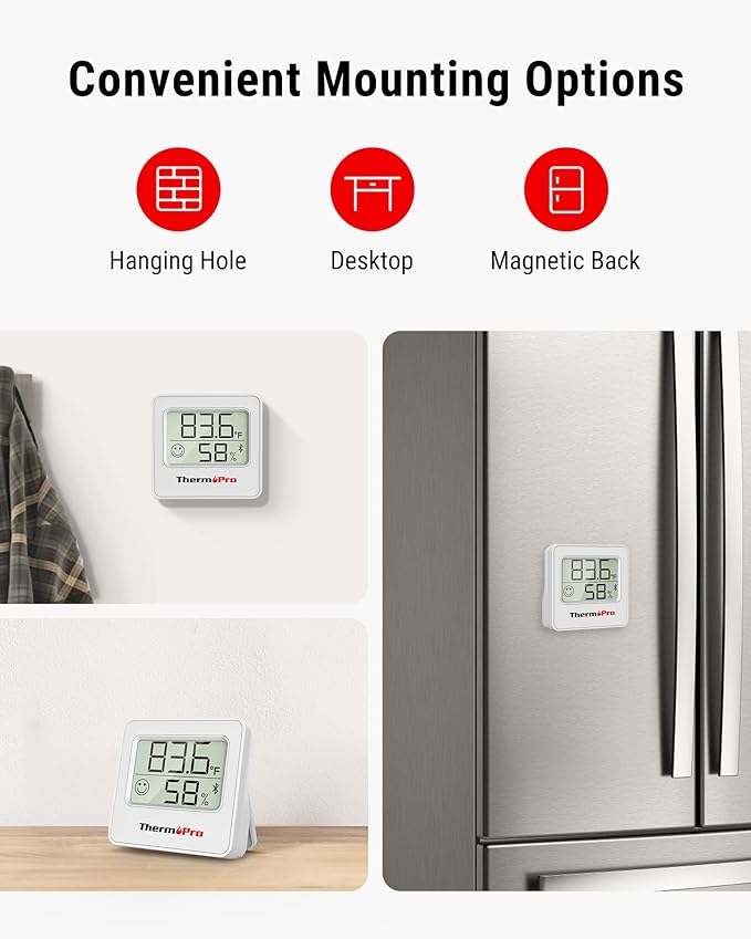 ThermoPro TP357 Digital Hygrometer Indoor Thermometer of 260FT, Bluetooth Humidity Meter with Smart App, Room Humidity Gauge with Humidity Sensor, 2-Year Data Storage and Export