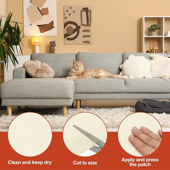 PATIKIL Leather Patches Tape for Furniture, 6.3 x 61 Inch Self Adhesive Vinyl Leather Repair Kit Cover Sheet for Couch, Sofa, Car Seats, Office Chair, Milky White