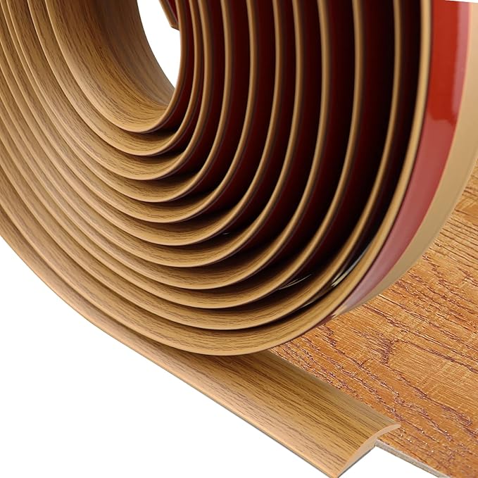 Floor Transition Strip Self Adhesive Carpet & Flooring Transitions Edging Trim Strip PVC Threshold Transitions Suitable for Threshold Height Less Than 5mm (20Ft, Wood Grain Light Brown-New)