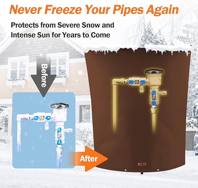 TOHONFOO Backflow Preventer Pipe Insulation Cover (5°F) - Irrigation Sprinkler Valve Insulated Pouch - Water Well Pump Cover - Sturdy 5 Layers for Winter Freeze Protection, 28" W x 36" H, Brown