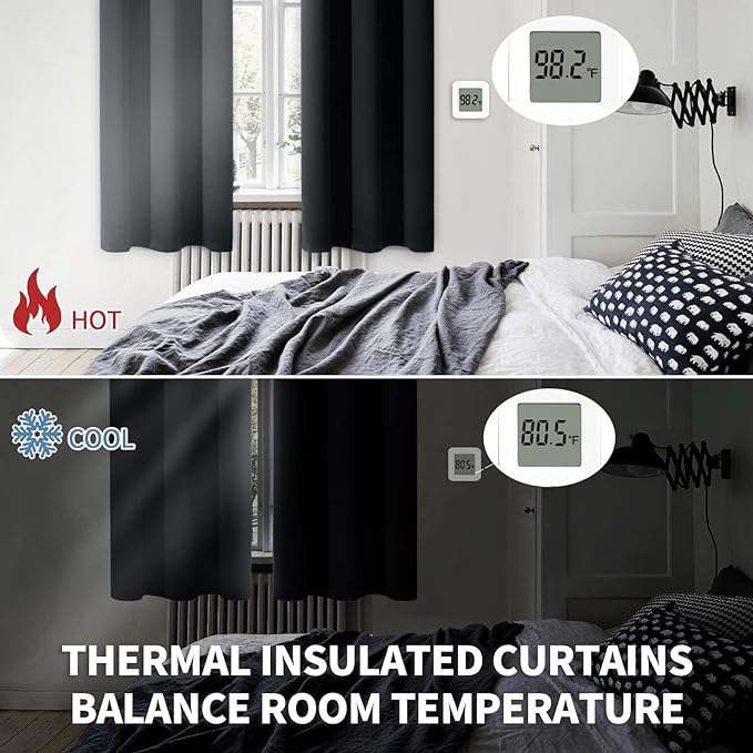 BGment Black Blackout Curtains for Bedroom Window 34 x 45 Inch - Rod Pocket Short Drapes for Kitchen Cafe Rv Bathroom Door Room Darkening Privacy Blinds, 2 Panels