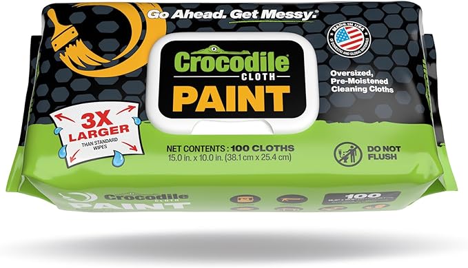 Crocodile Cloth Paint Cleaning Wipes – 100 Count (15" x 10") Heavy-Duty Cleaning Cloths for Paint Prep & Cleanup, Removes Paint, Adhesive, Caulk – Ideal for Painters, Contractors, Artists & DIY Work