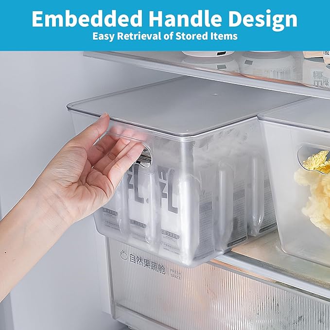 Clear Stackable Storage Bins, Pantry Organizers & Storage Containers, Cabinet Organizer, Home Organization Must Haves for Kitchen, Laundry Room, Office, Closet & Freezer (6 Pack with Lids)