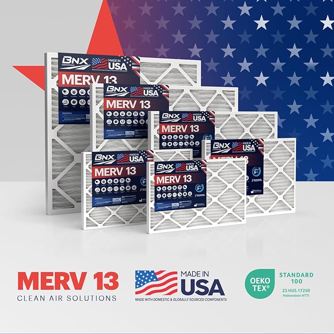 BNX TruFilter 14x18x1 Air Filter MERV 13 (6-Pack) - MADE IN USA - Electrostatic Pleated Air Conditioner HVAC AC Furnace Filters for Allergies, Pollen, Mold, Bacteria, Smoke, Allergen, MPR 1900 FPR 10