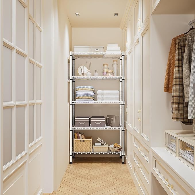 1250 lbs 5 Tier Shelf Metal Storage Shelves Shelving Wire Rack Heavy Duty Closet Organizers for Garage Kitchen Bathroom Laundry Chrome 13.8" D x 29.5" W x 59.5" H