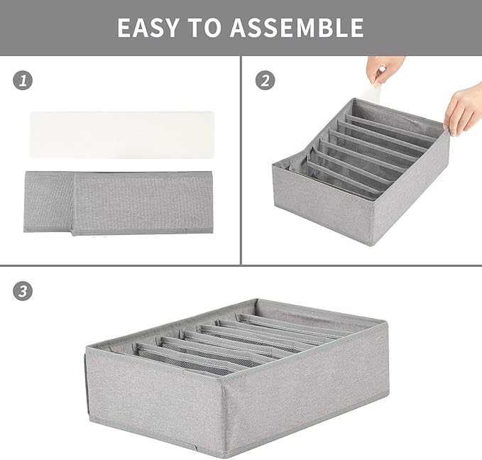 Qozary 4 Pack Drawer Organizers for Clothing, 8 Grids Foldable Closet Organizers and Storage Bins for Bedroom, Dresser Organizer Boxes for Thin T-shirts, Tank Tops, Camisoles, Tights, Leggings